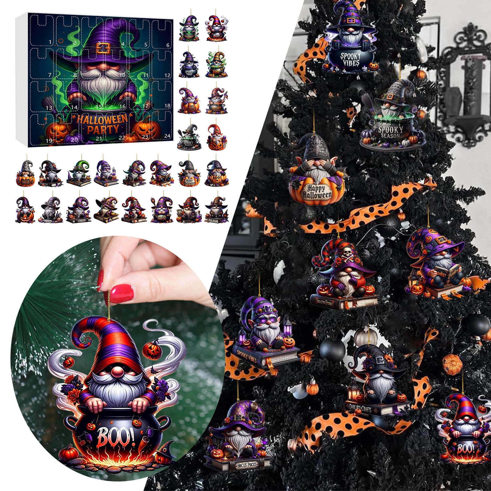 Acrylic Gnome Hanging Ornaments Halloween Countdown Calendar - Image 2