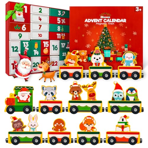 Wooden Magnetic Christmas Train Advent Calendar