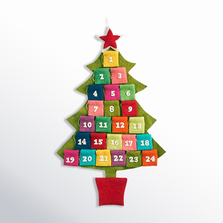 Arcadia Home Handmade Felted Wool Multicolor Tree Advent Calendar