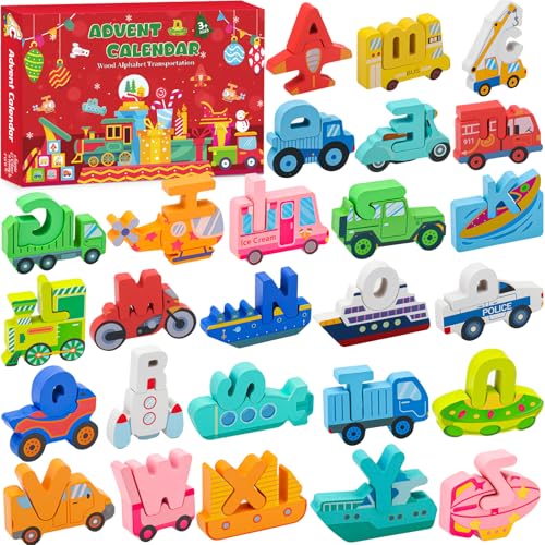 Wood Alphabet Christmas Train for Toddlers Advent Calendar
